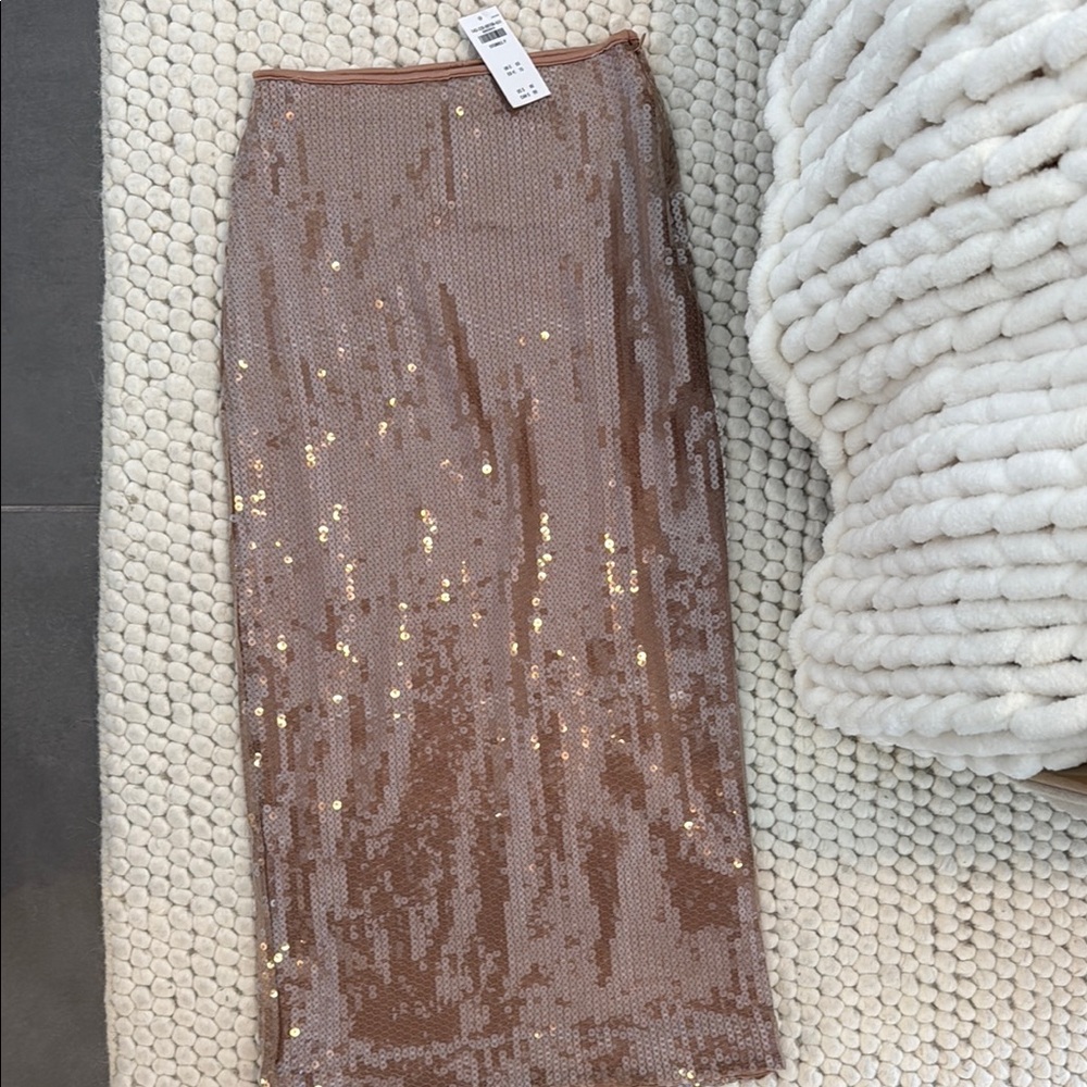 Abercrombie & Fitch Brown Sequin Pencil Midi Skirt